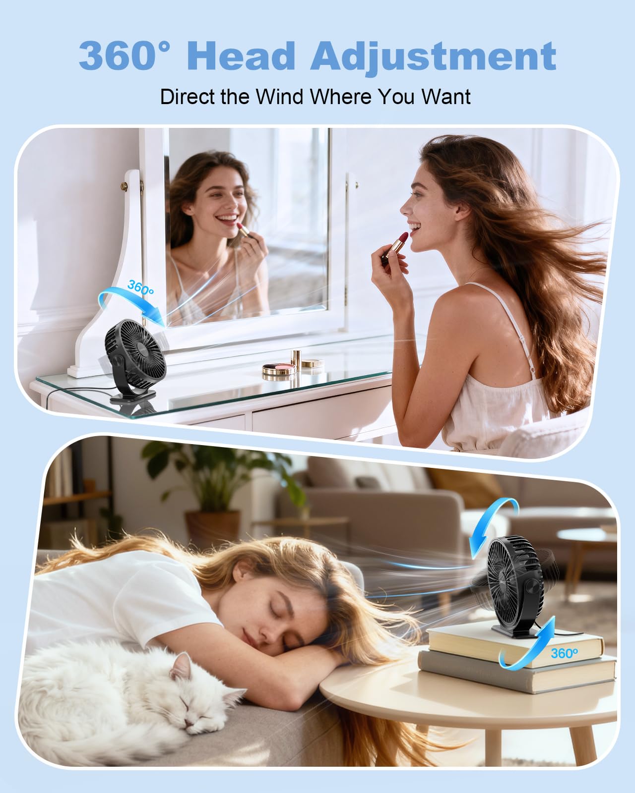 TriPole USB Desk Fan Portable Mini Personal Cooling Fan with 3 Speeds, 360° Adjustable Head and Quiet Strong Airflow for Office & Travel