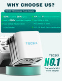 TECSIX Universal Travel Adapter – Compact 2500W Worldwide Plug Adapter for 200+ Countries (White)