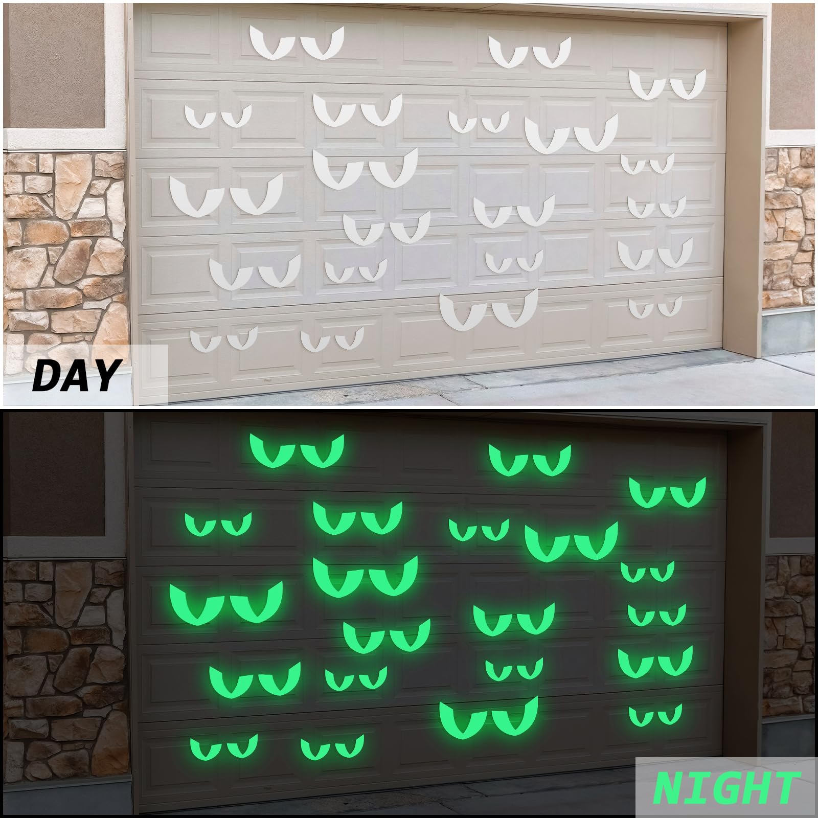Glow-in-the-Dark Garage Door Magnets – 20 Pairs Luminous Halloween Eyes for Spooky Outdoor Decor (Waterproof & Reusable)