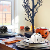 Hand-Painted Black & White Halloween Pumpkins Set – 6 Foam Decorative Pumpkins with Dots & Stripes
