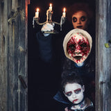 Scary Demon Woman Mask – White Horror Halloween Mask with Silver Hair & Bloody Eye Worm Design (Adult Size)