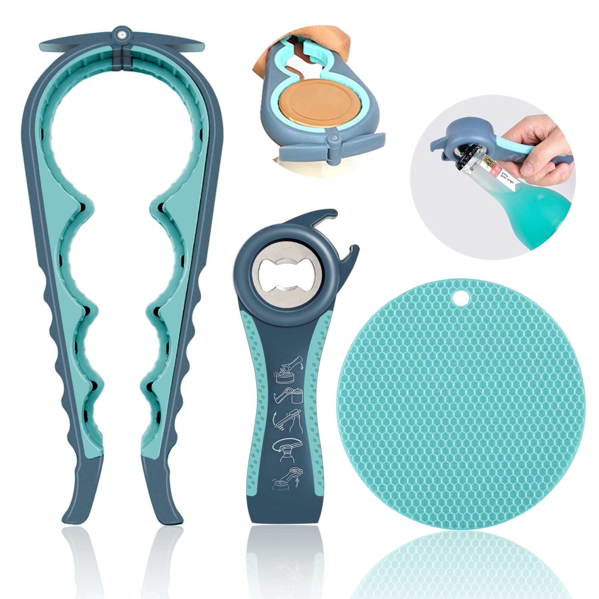 Multi-Function Jar & Bottle Opener Set for Weak Hands – Ergonomic, Non-Slip Kitchen Aid
