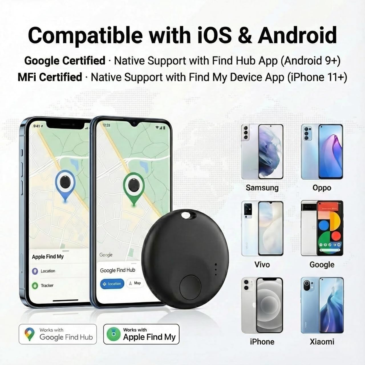 Dual System Bluetooth Tracker Tags 4-Pack, Apple Find My & Google Find Hub Compatible Item Locator with Sound Alert