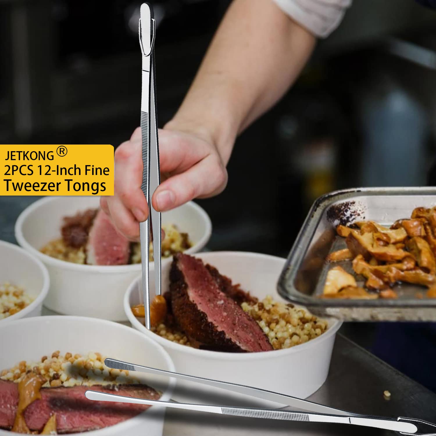 Professional Stainless Steel Kitchen Tweezers Set – 12 Inch Precision Cooking Tongs (2 Pack)