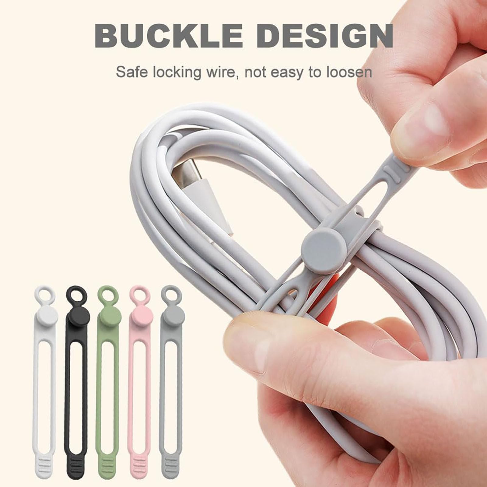 Reusable Silicone Cable Organizer Ties – Elastic Button-Style Cord Management for Home & Office (10-Pack, Multi-Color)