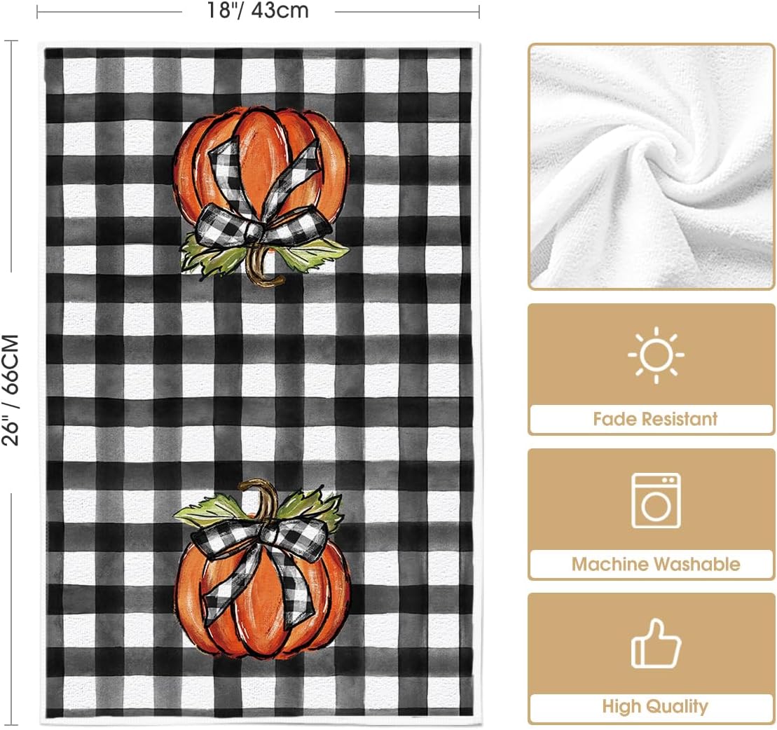 Halloween Dish Towels Set of 4 – Buffalo Plaid Kitchen Towels by Artoid Mode (18x26”)