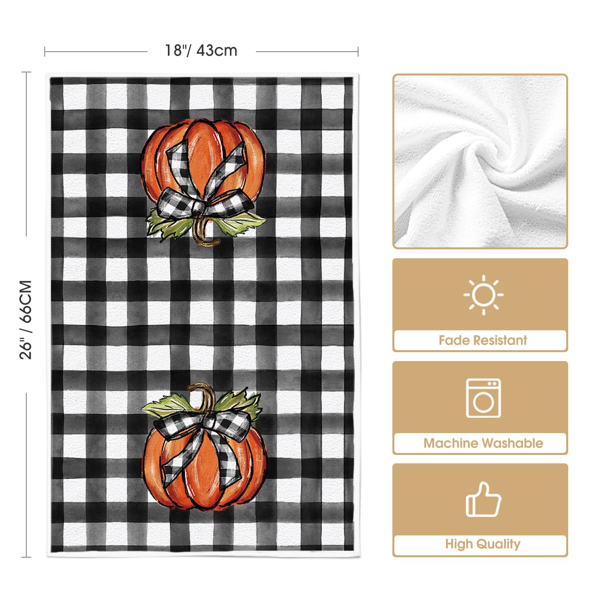 Halloween Dish Towels Set of 4 – Buffalo Plaid Kitchen Towels by Artoid Mode (18x26”)