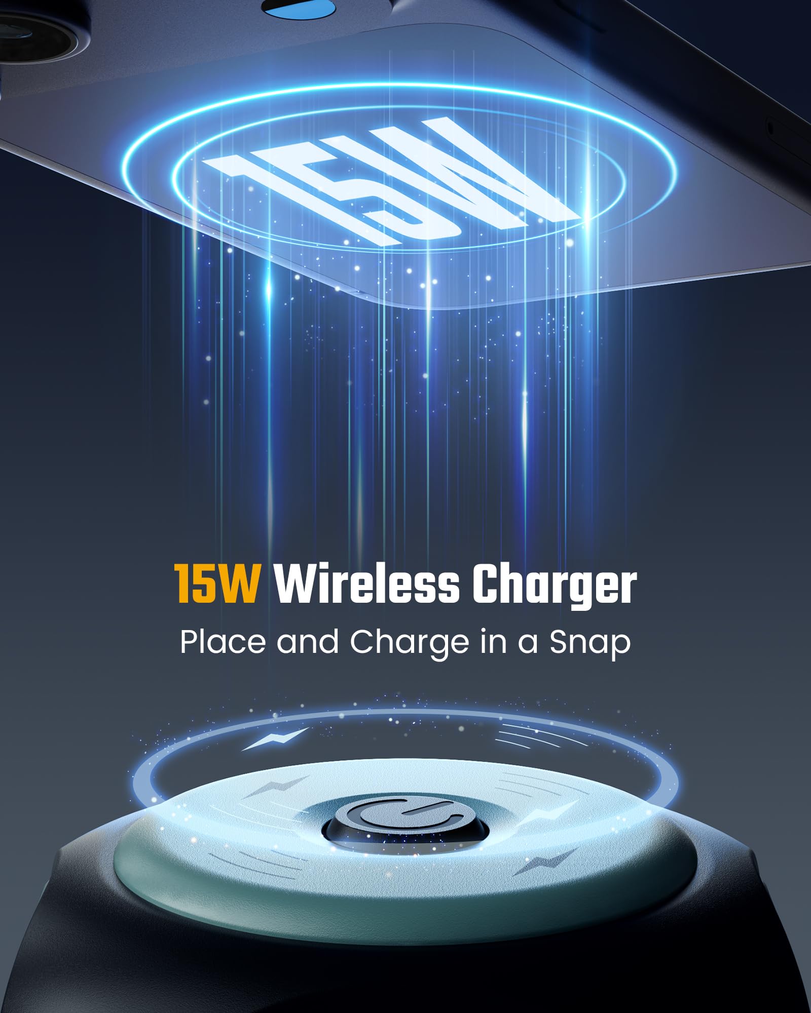 Surge Protector Tower with Wireless Charger – 9 AC Outlets, 4 USB Ports & 10Ft Extension Cord