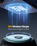 Surge Protector Tower with Wireless Charger – 9 AC Outlets, 4 USB Ports & 10Ft Extension Cord