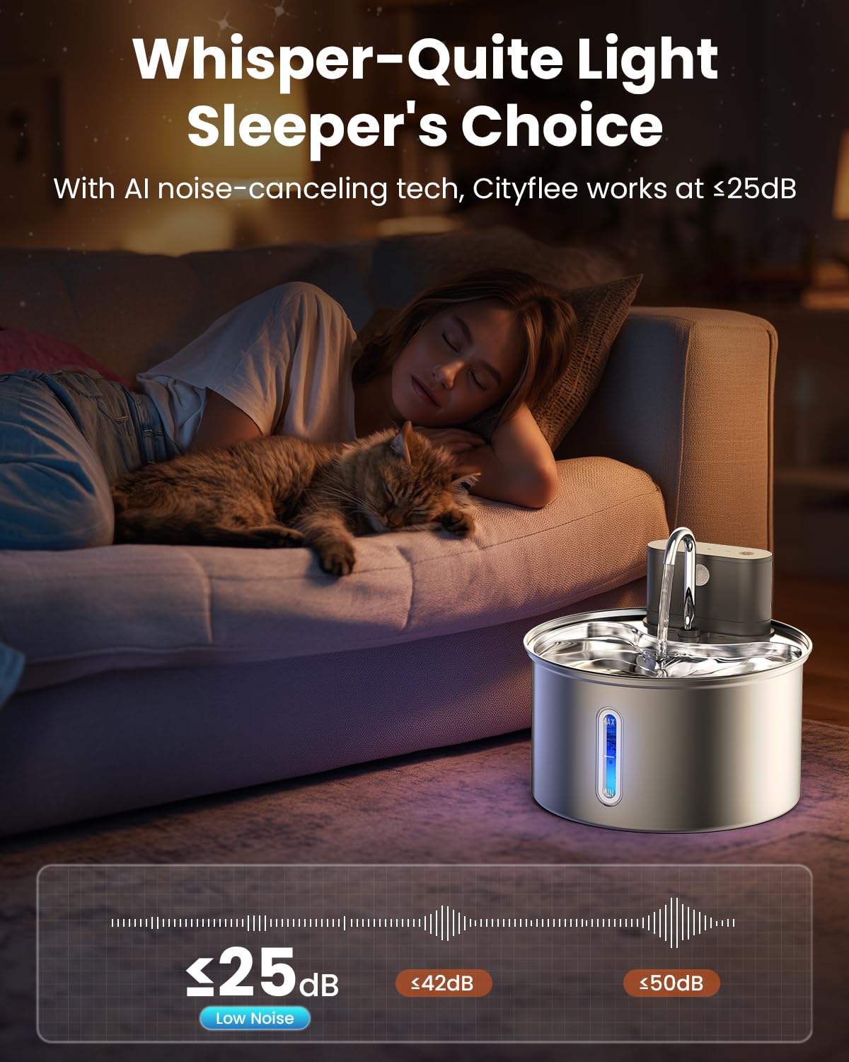 3L Stainless Steel Wireless Cat Water Fountain – 4000mAh Rechargeable with 3 Flow Modes & 5-Layer Filtration