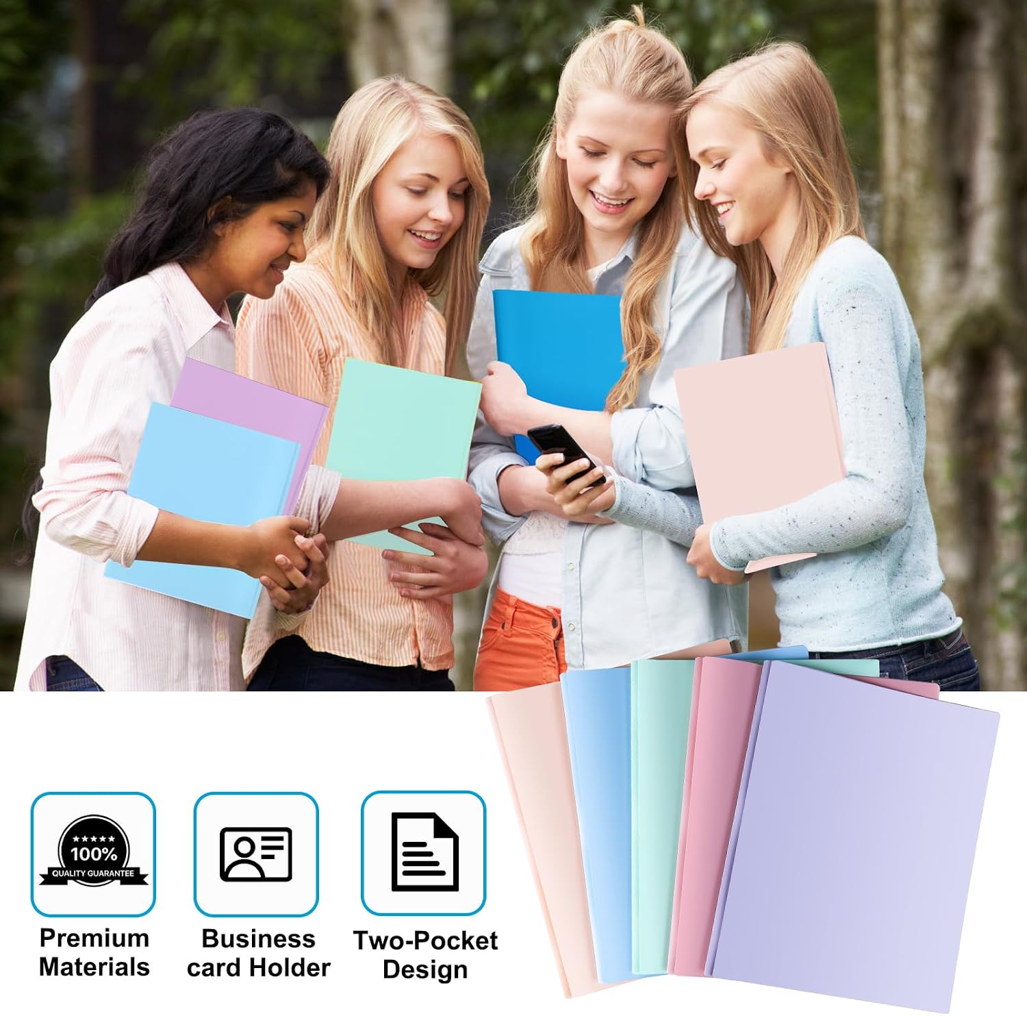 5-Pack Pastel Plastic Two-Pocket Folders with Prongs