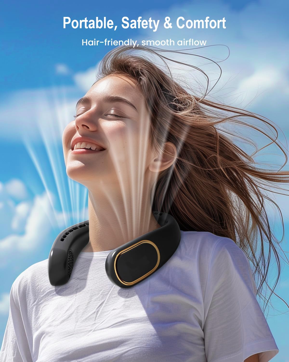 Rechargeable Neck Fan 5000mAh – Portable Hands-Free Bladeless Cooling Fan with LED Display & 4 Speeds