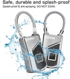 Waterproof Fingerprint Smart Padlock with Backup Key, USB Rechargeable Biometric Security Lock for Gym, Luggage & Storage
