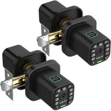 Fingerprint Keypad Door Knob Lock 2 Pack with Same Key, Biometric Smart Entry Lock for Home, Office & Garage Doors