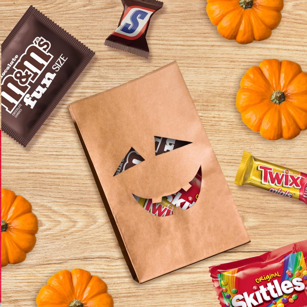 M&M’S, SNICKERS, SKITTLES & TWIX Halloween Variety Bag – 60 Count Fun Size Chocolate & Fruity Candy Mix (24 oz Bulk Bag)