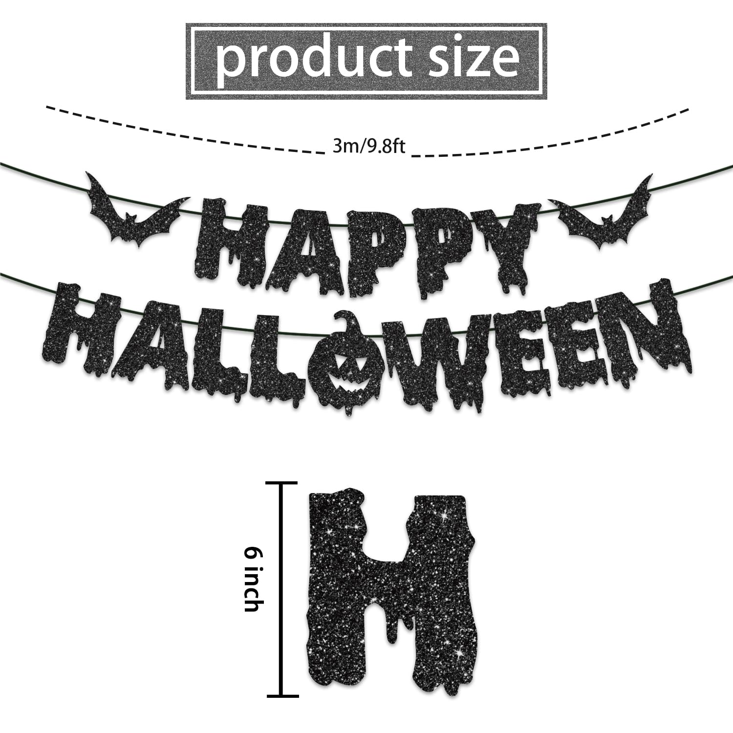 Happy Halloween Banner & Hanging Swirl Set – 17PCS Black & Orange Ceiling Decorations with Glitter Foil