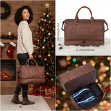 Leather Travel Duffel Bag with Shoe Compartment – Large Waterproof PU Weekender Carry-On Bag (Brown)
