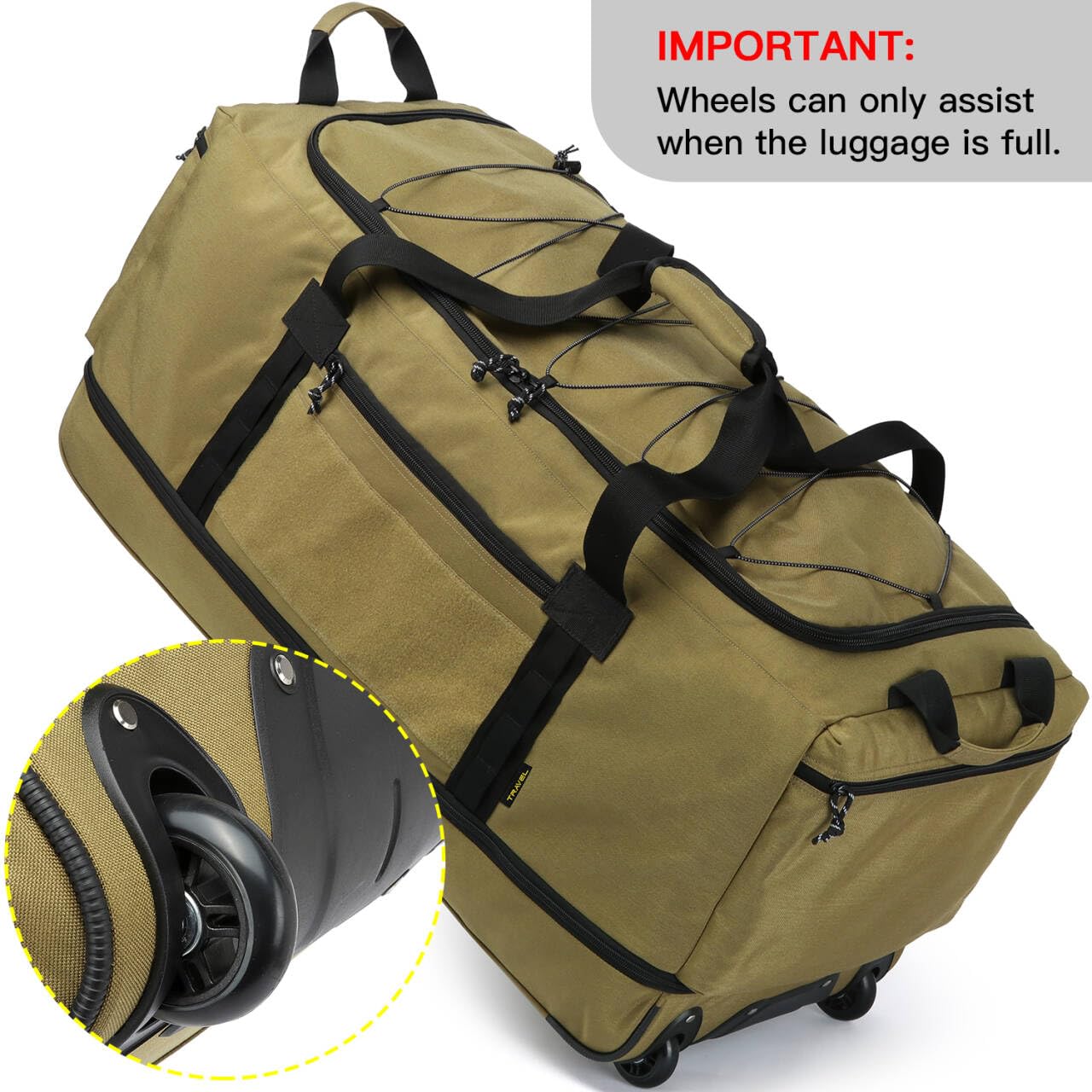Laripwit Extra-Large Expandable Rolling Duffle Bag 130L–170L, Collapsible Heavy-Duty Travel Duffel with Wheels (Brown)