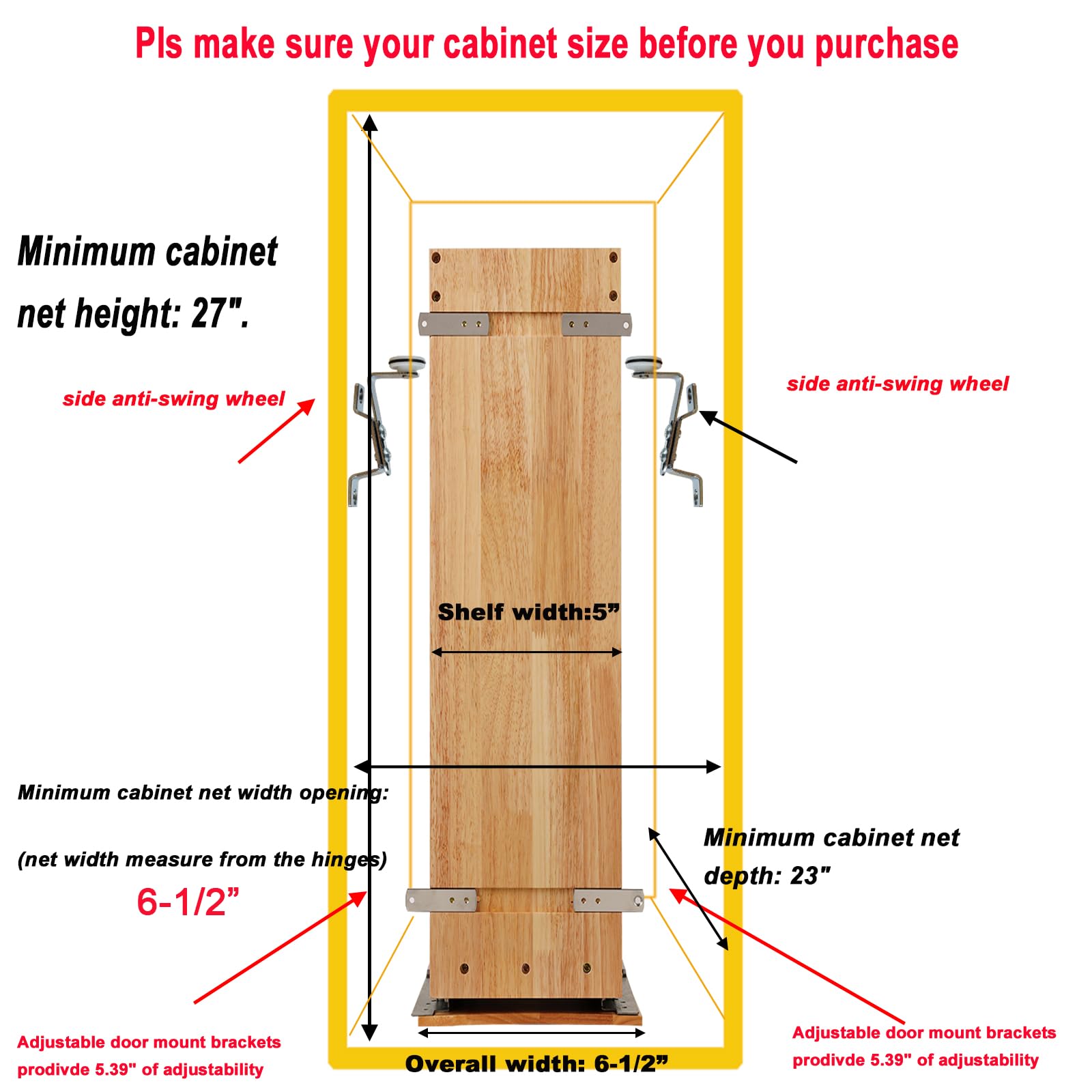 DINDON Solid Wood Pull-Out Spice Rack Cabinet Organizer – Slim Slide-Out Storage Shelf for Kitchen & Pantry (Natural Wood)
