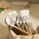 33-Piece Silicone Cooking Utensil Set with Wooden Handles – Heat Resistant, BPA-Free & Non-Stick Safe