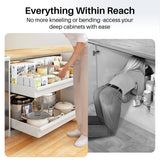 Extra-Wide Pull-Out Cabinet Organizer – Full-Extension 3-Rail No-Drill Slide-Out Drawers (White)