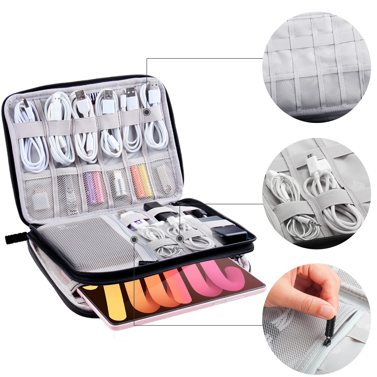 Electronics Cable Organizer Travel Case – Portable Charger & Tech Accessories Storage Bag