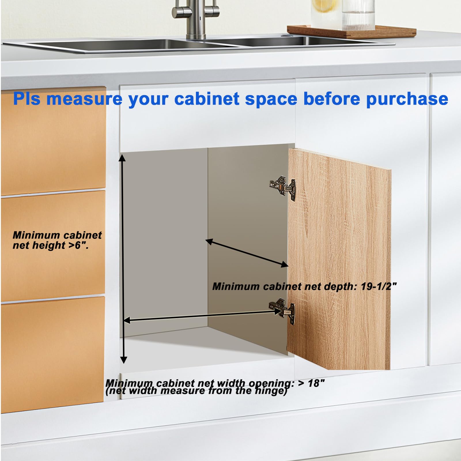 DINDON Oak Wood Single-Tier Pull-Out Cabinet Shelf – Heavy-Duty Slide-Out Drawer for Under-Counter Storage (1 Tier)