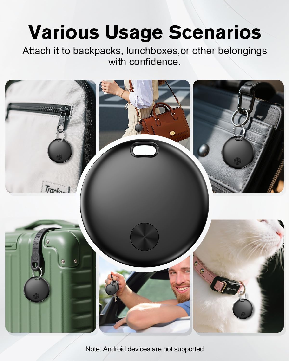 Hauibela Smart Bluetooth Tracker Tags 4 Pack, Apple Find My Compatible Item Locator with Sound Alert & Waterproof Protection – Black