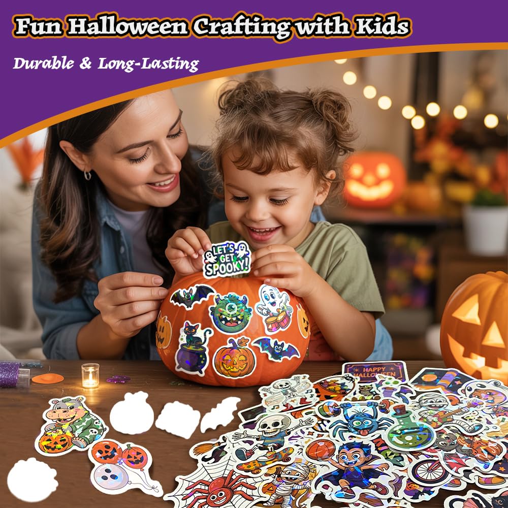 100PCS Halloween Stickers for Kids – Waterproof Vinyl Stickers with Cute Ghosts, Pumpkins & Monsters