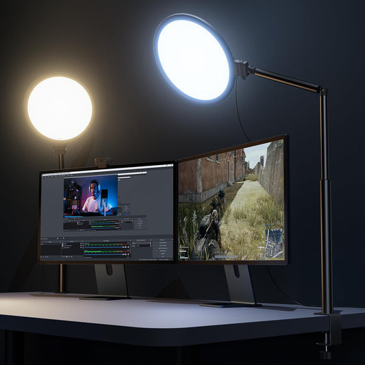 Weilisi 10.2" Desk Ring Light with C-Clamp Stand – 360° Rotating LED Lamp for Zoom, Podcast & Streaming