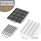 4-Tier Drawer Spice Organizer Set with 28 Glass Jars & 386 Labels – Metal In-Drawer Spice Rack System