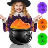 Black Witch Cauldron with Spider Webs – Halloween Candy Bowl & Decoration Set (1 Cauldron + 3 Web Packs, Green/Orange/Purple)