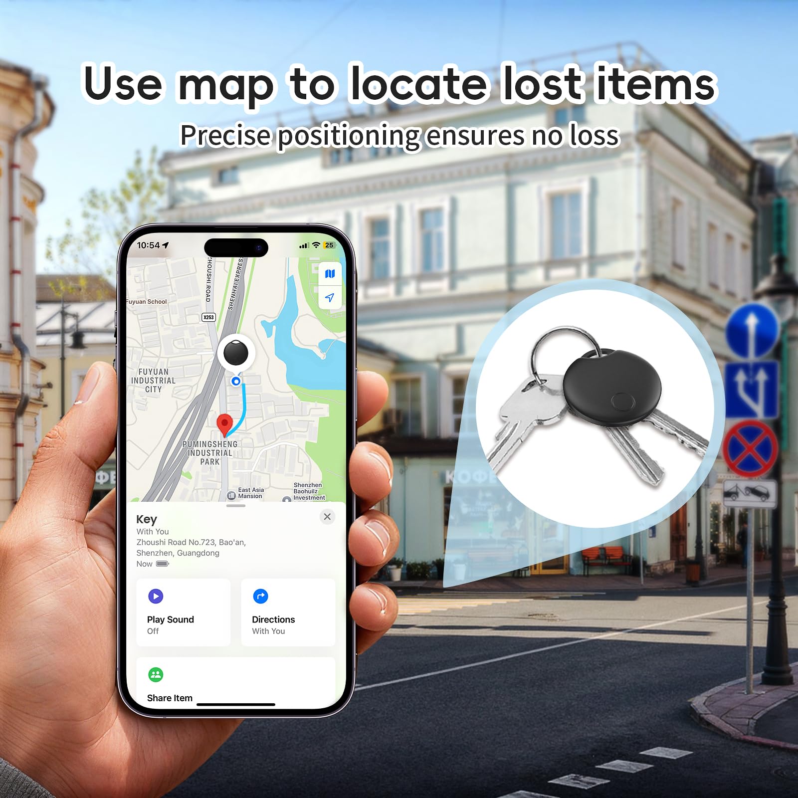 RSH Apple Find My Compatible Bluetooth Tracker Tags 4 Pack, Smart Luggage & Key Locator with Sound Alert – New Model