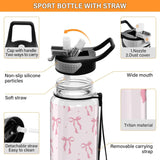 32 oz Clear Bow Tritan Water Bottle with Straw and Carry Strap