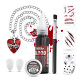 Vampire Makeup & Accessory Kit – Complete Halloween Set with Fake Blood, Fangs, Tattoos, White Face Paint & Necklace