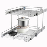 DINDON Chrome Dual-Layer Pull-Out Cabinet Storage – Premium Double Shelf Organizer for Kitchen Base Cabinets