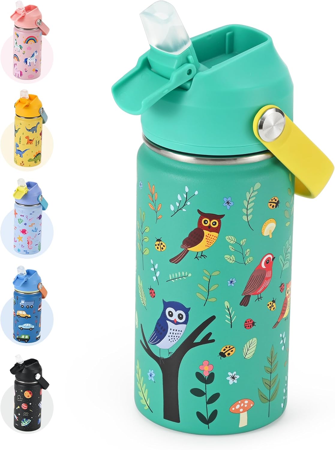 14 oz Kids Insulated Water Bottle with Silicone Straw – Leakproof Stainless Steel School Bottle
