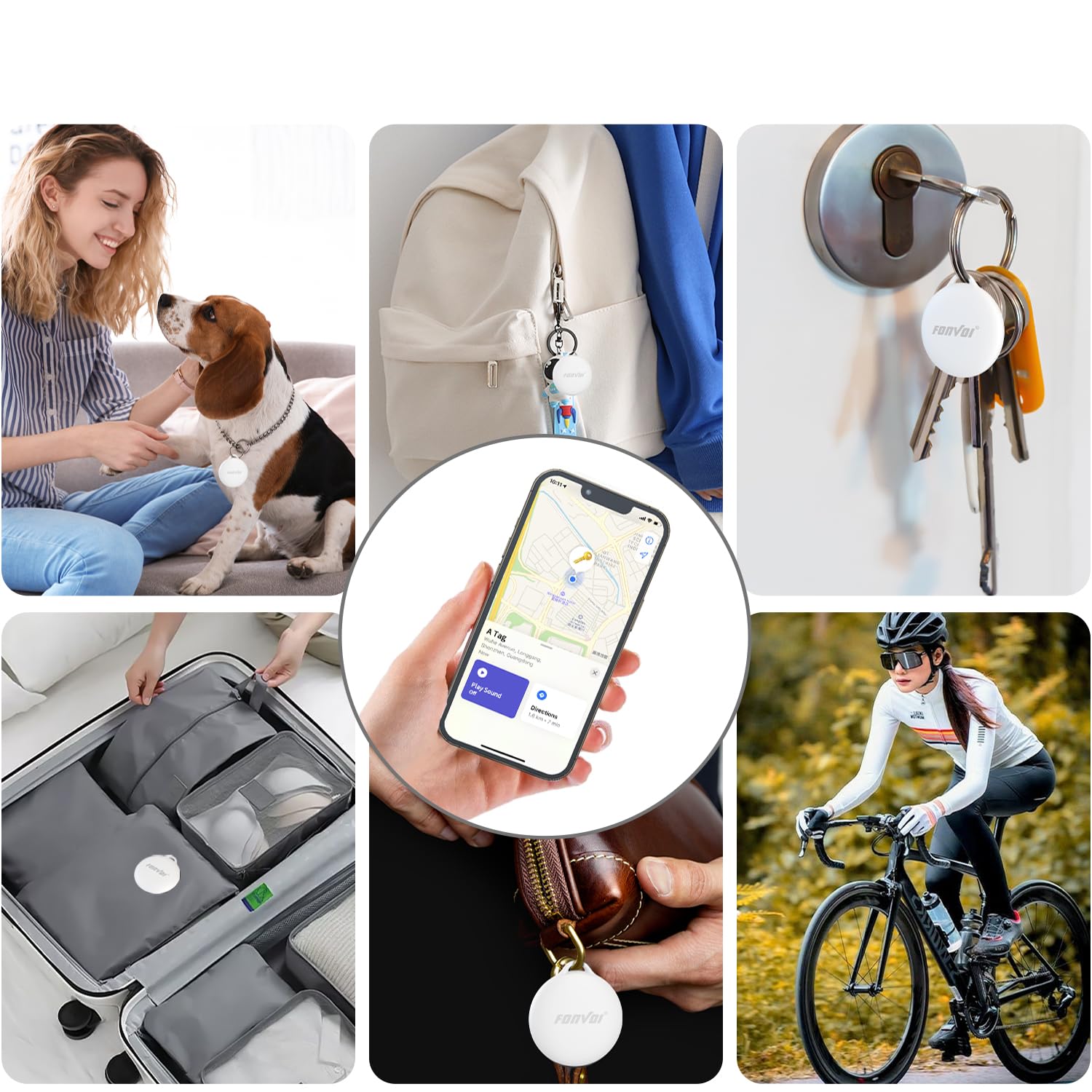FONVOi Bluetooth Tracker Tag 4 Pack, Apple Find My Compatible Smart Item Locator with Loud Alarm and Replaceable Battery
