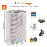 LIFEWIT Freestanding Laundry Hamper 2-Pack – Large Foldable Waterproof Clothes Basket with Carry Handles (80L Each, Grey)