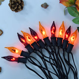 Halloween Flickering Flame String Lights – 12.8Ft, 10 Orange & Purple Bulbs with Black Wire, UL Certified Outdoor Décor