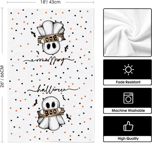 Halloween Dish Towels Set of 2 – Beige Kitchen Towels by Artoid Mode (18x26”)