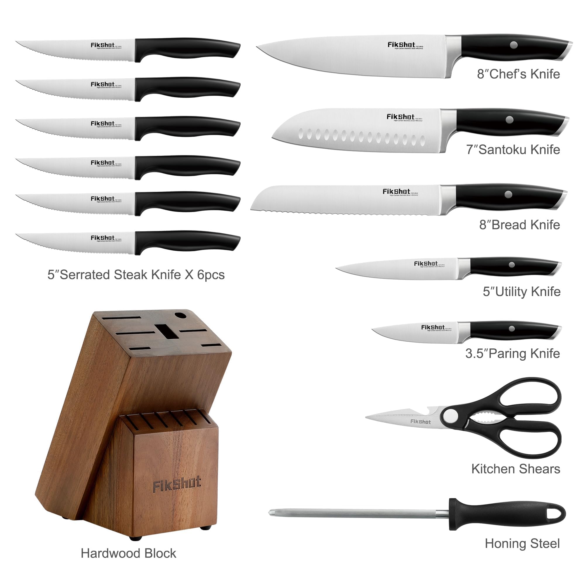 14-Piece Professional Knife Block Set with Sharpener – Full Tang Stainless Steel Kitchen Knives