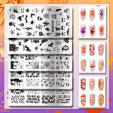 Halloween Nail Stamping Plates Set – 5Pcs Stainless Steel Templates with Ghost, Pumpkin, Skull & Spider Web Designs