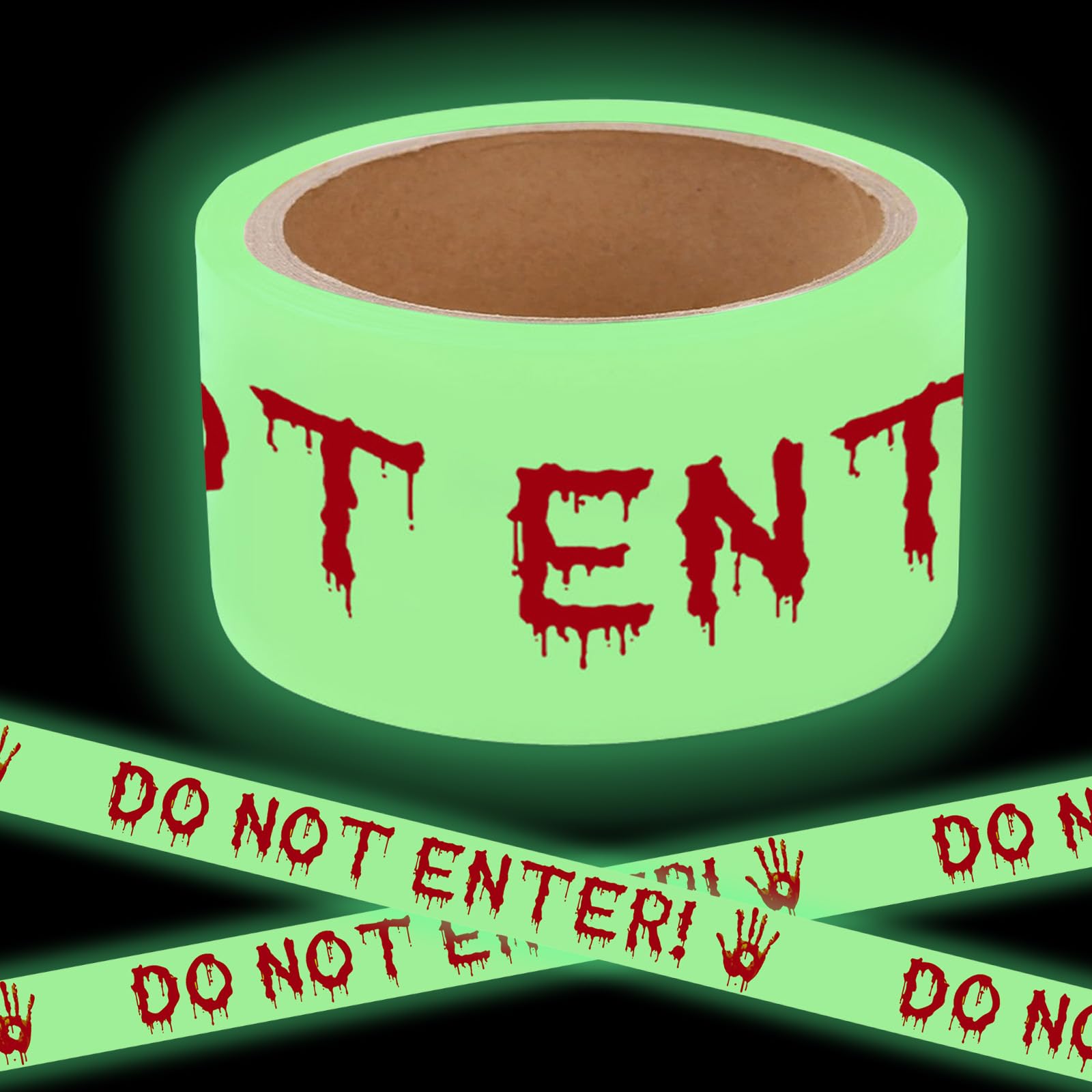 Glow in the Dark Halloween Caution Tape – 16.4ft “DO NOT ENTER” Adhesive Roll for Indoor & Outdoor Decor