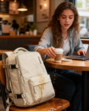 Women’s Large Carry-On Travel Backpack with Shoe Compartment & Wet Pocket – Flight Approved – Beige