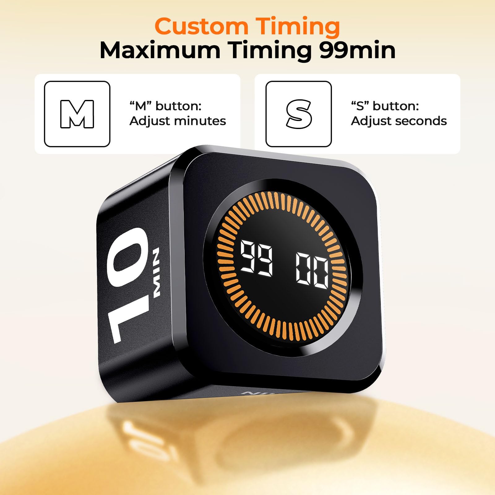 EOOCOO Visual Pomodoro Timer Cube with Gravity Flip, LED Progress Display & USB-C Rechargeable Design – Black