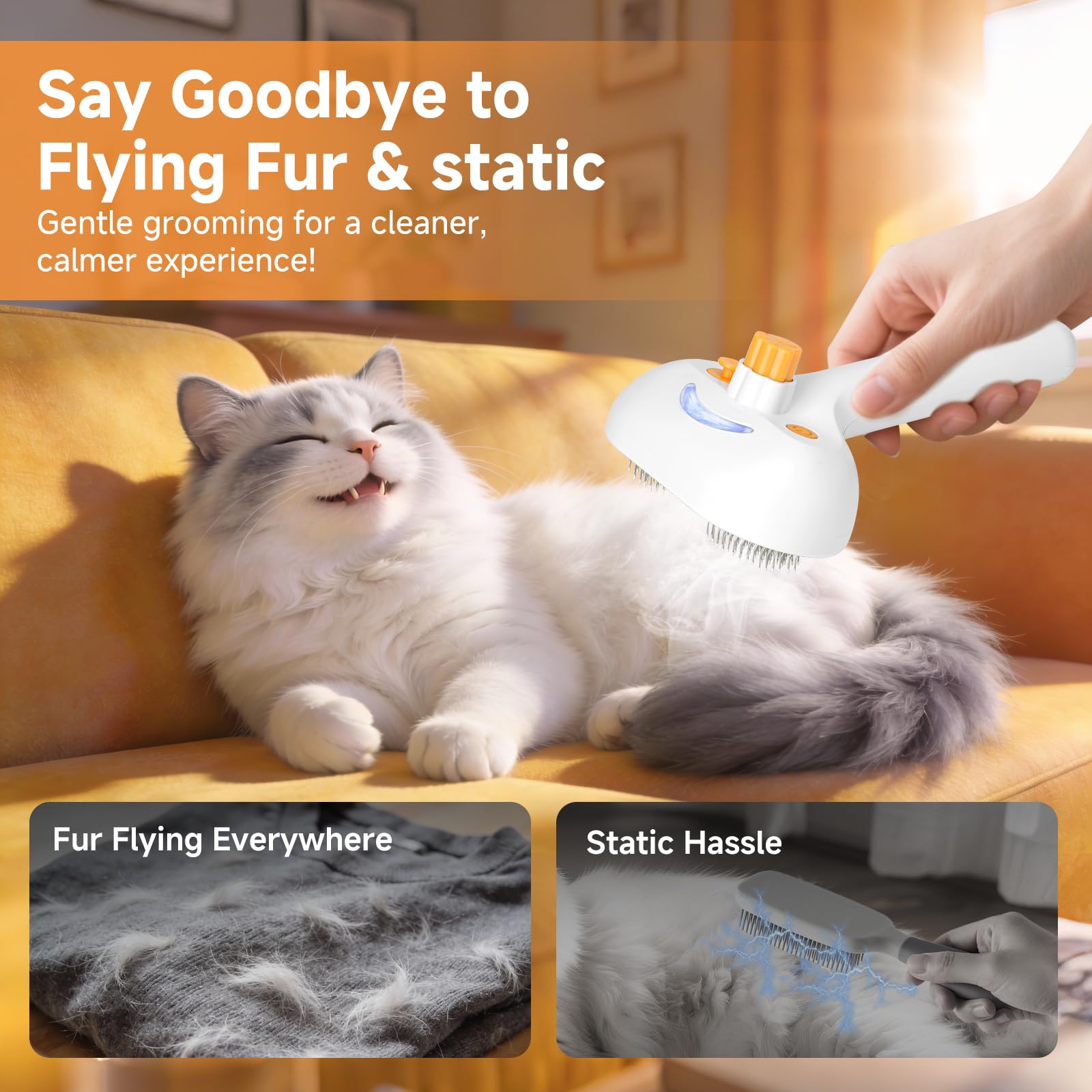 Ultrasonic Pet Grooming Spray Brush with Self-Cleaning Button, Mist Conditioning Function, and De-Shedding Massage for Cats and Dogs