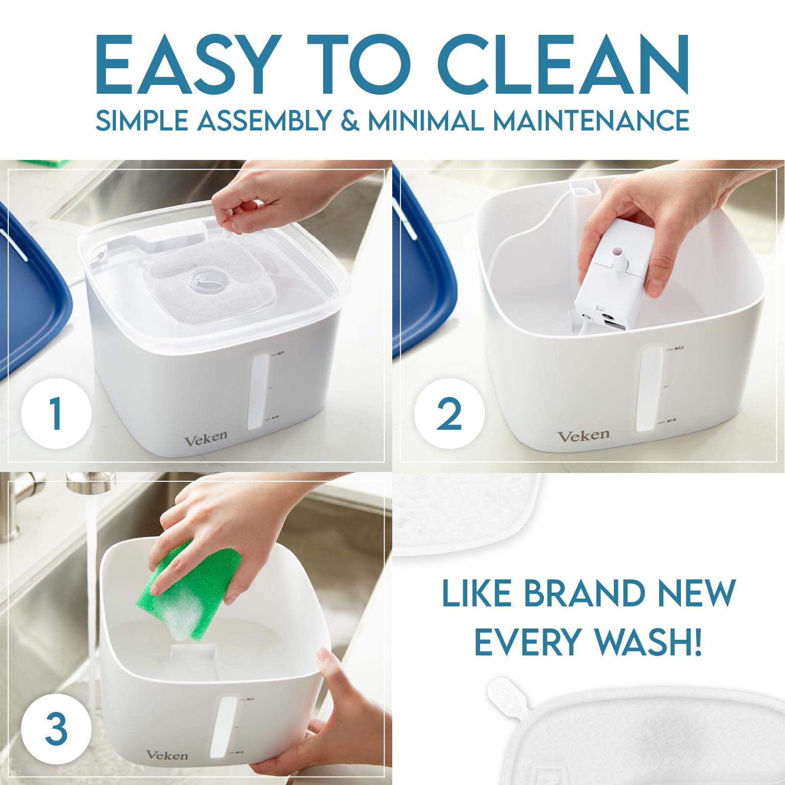 Veken Award-Winning Pet Water Fountain – BPA-Free 5-Stage Filtration with LED Water Level Window