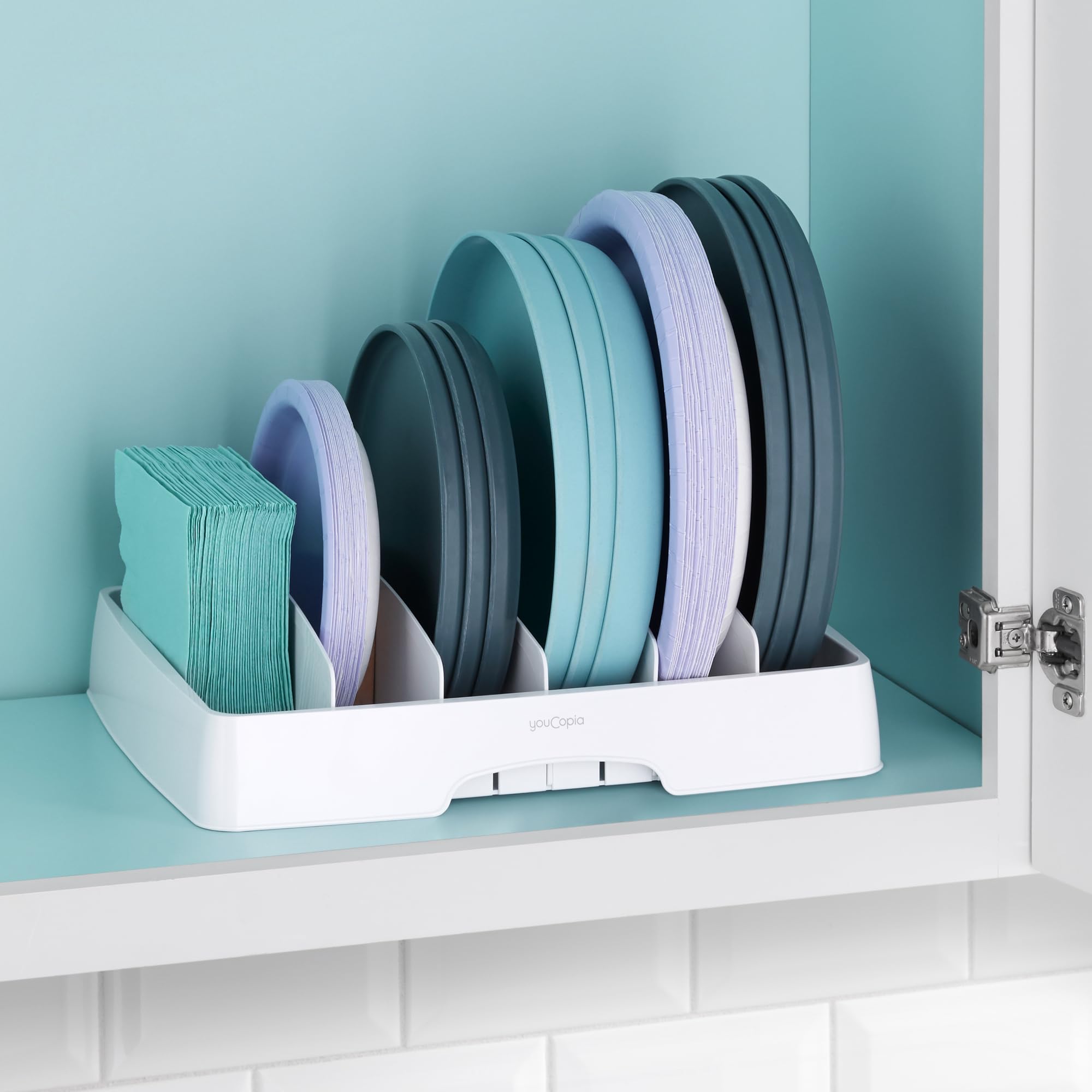 Adjustable Container Lid Organizer with Dividers – Cabinet & Drawer Storage Solution (White)