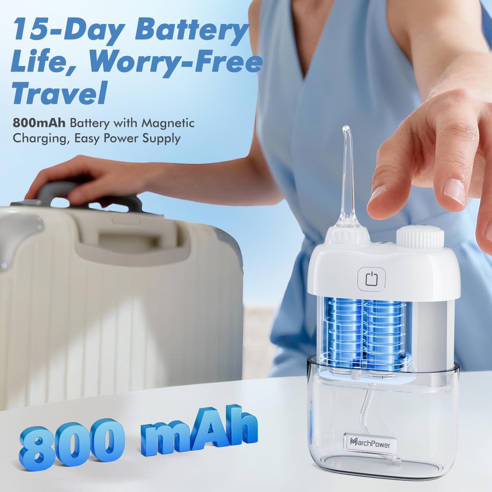 Mini Portable Water Flosser – Foldable Cordless Oral Irrigator with 3 Cleaning Modes & Waterproof Travel Design (White)